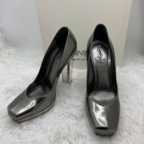 Yves Saint Laurent Mirror Pumps YSL Heels Silver Pewter Vintage mirrored vtg 8.5 - Picture 5 of 14